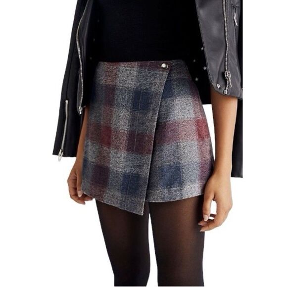 Free People Womens Emmy Mini Menswear Plaid Skort Grey Cotton Size 6 - Picture 7 of 13